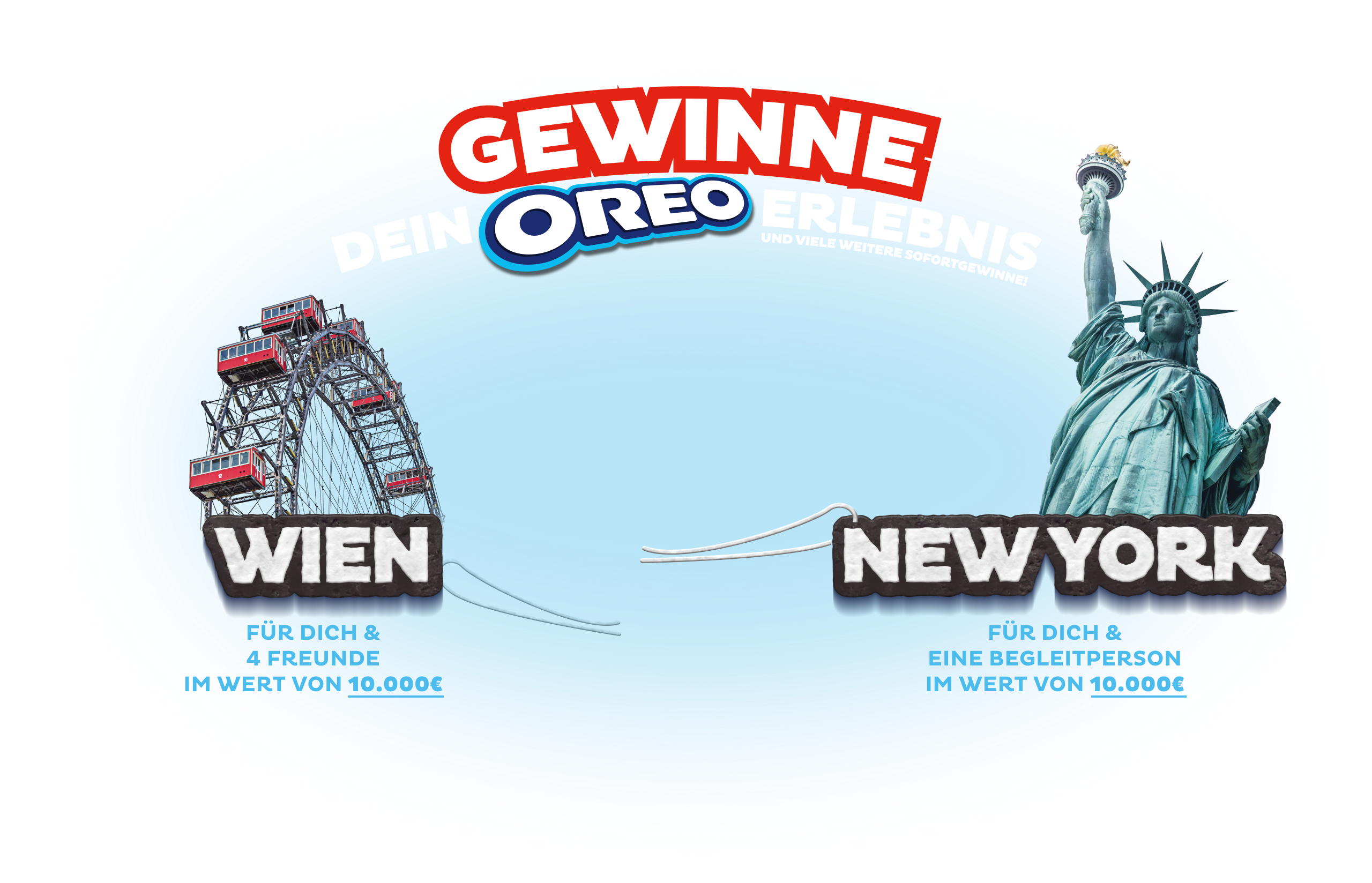 Wiener Riesenrad (links) und New Yorker Freiheitsstatue (rechts)
